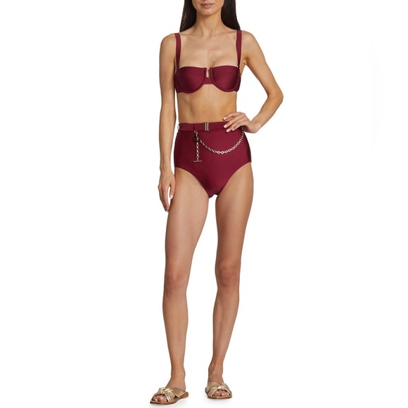 Zimmermann Ruby Red Balconnette + Chain Link High Rise Bikini Bottom Set - Picture 4 of 15